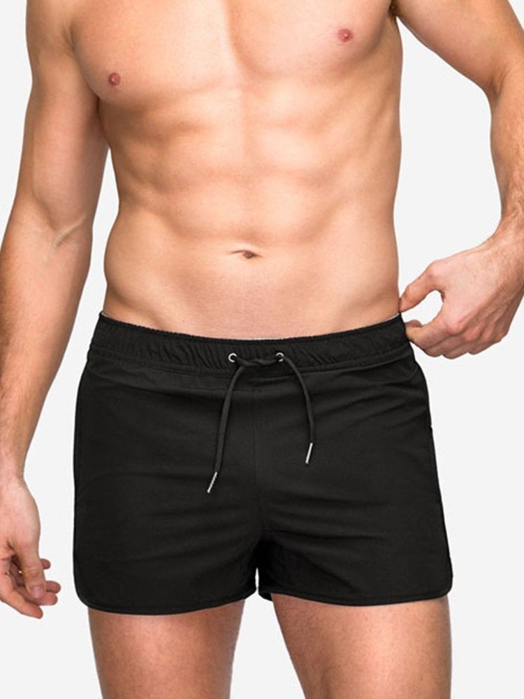Slimma Enkla Snörningsbyxor Med Mitten Av Midjan. Casual Herrshorts