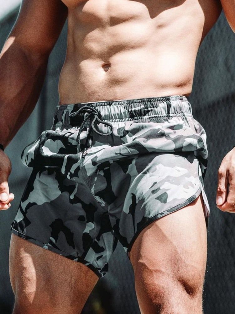 Slimmad Kamouflage Med Snörning Casual Herrshorts Med Snörning