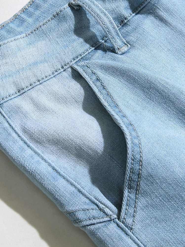Slitna Jeansshorts För Män Med Dragkedja I Mitten Av Midjan