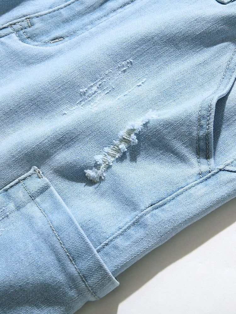 Slitna Jeansshorts För Män Med Dragkedja I Mitten Av Midjan