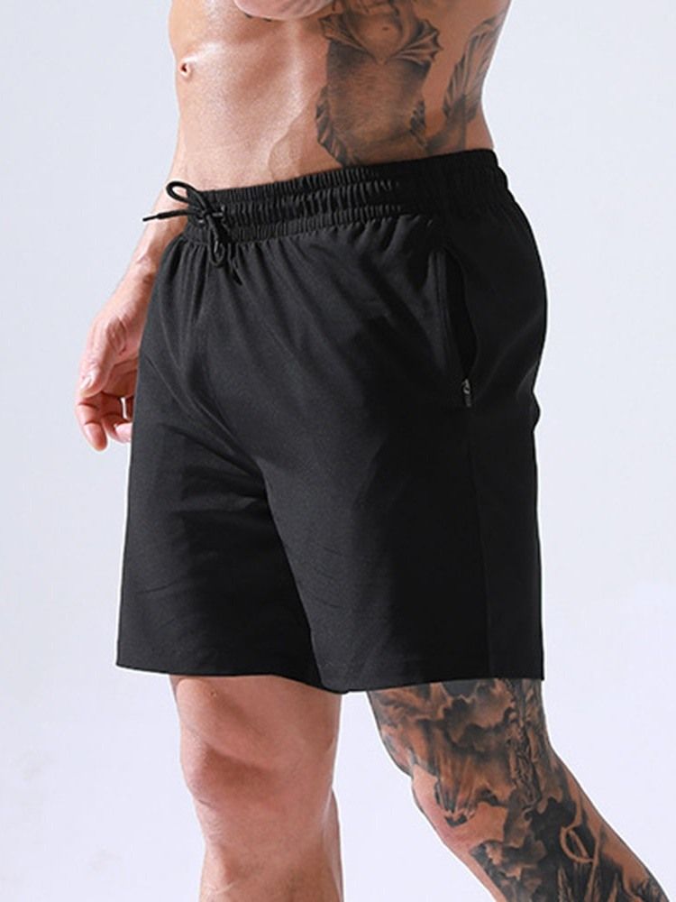 Snörning Rak Enfärgad Casual Herrshorts Med Snörning