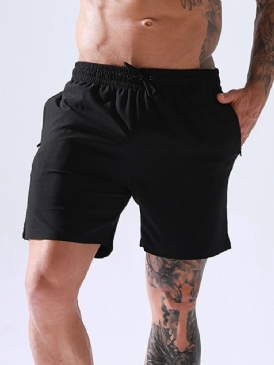 Snörning Rak Enfärgad Casual Herrshorts Med Snörning