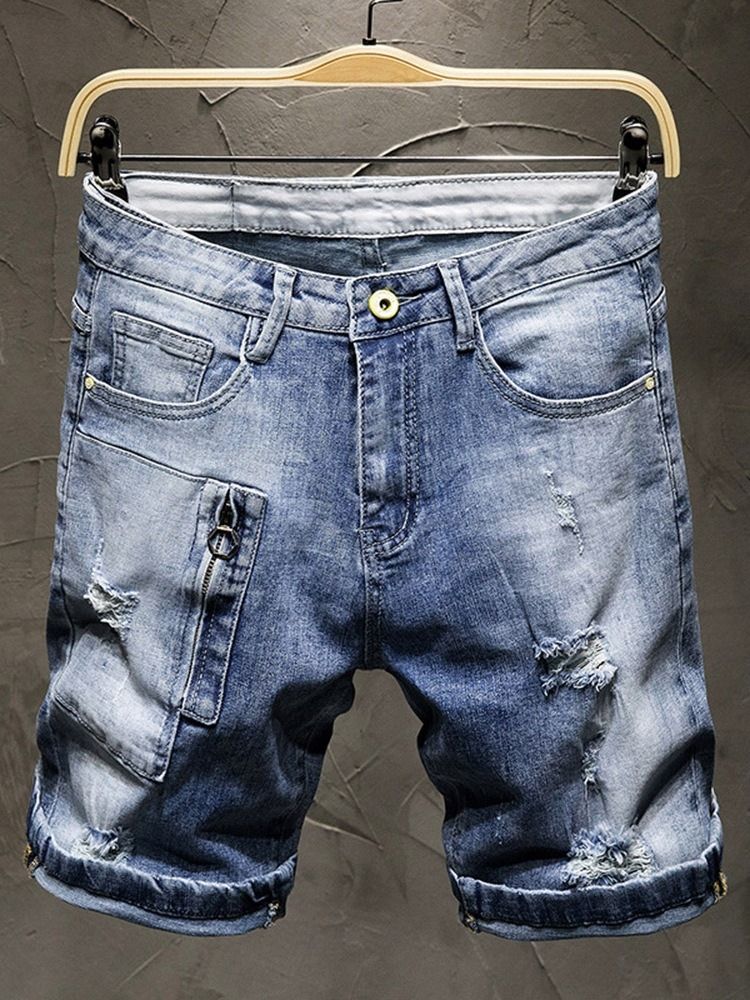 Tunn Dragkedja För Män I Jeansshorts Med Ficka