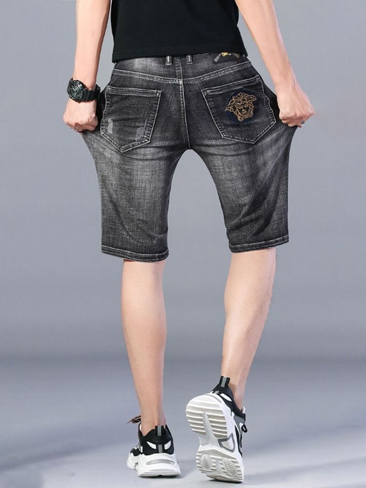 Tunn Rak Knapp Koreanska Midja Jeansshorts För Män