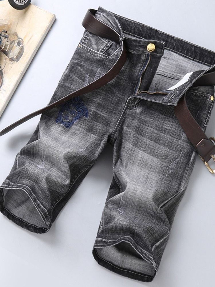 Tunn Rak Knapp Koreanska Midja Jeansshorts För Män