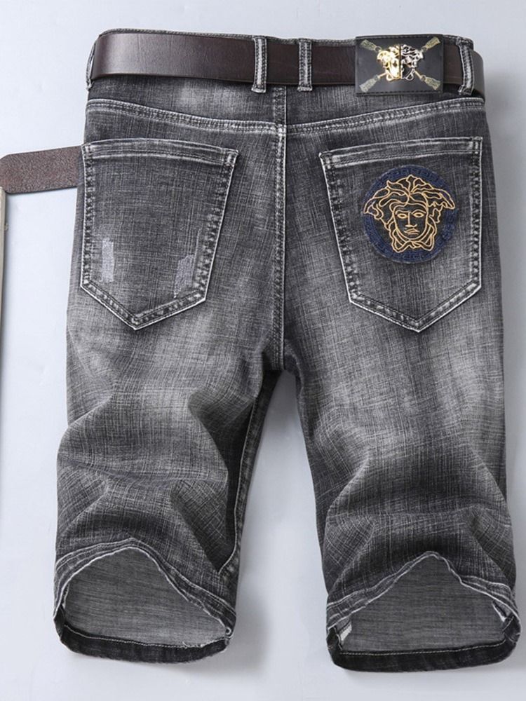 Tunn Rak Knapp Koreanska Midja Jeansshorts För Män