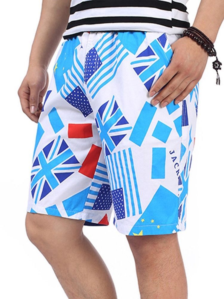 Tunt Tryck Rak Midja För Män Casual Shorts