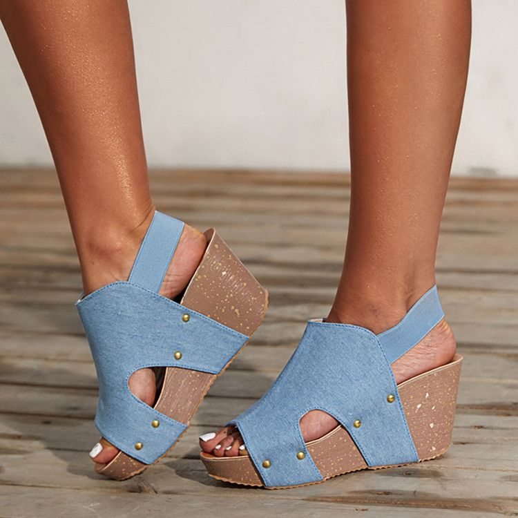 Öppen Tå Slip-On Kilklack Lågskurna Övre Sandaler