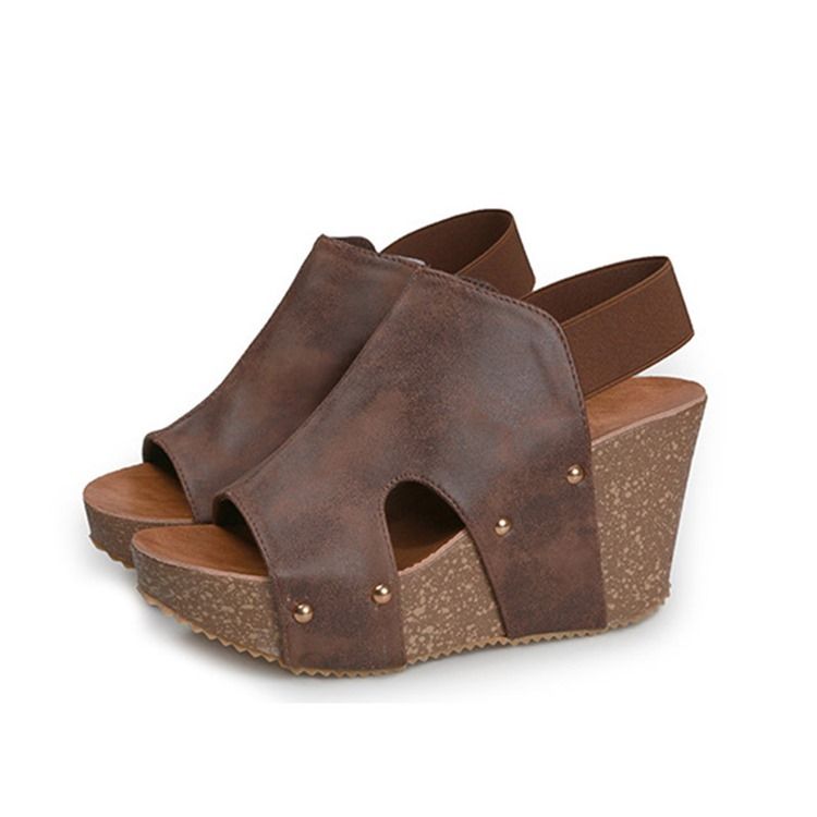 Öppen Tå Slip-On Kilklack Lågskurna Övre Sandaler