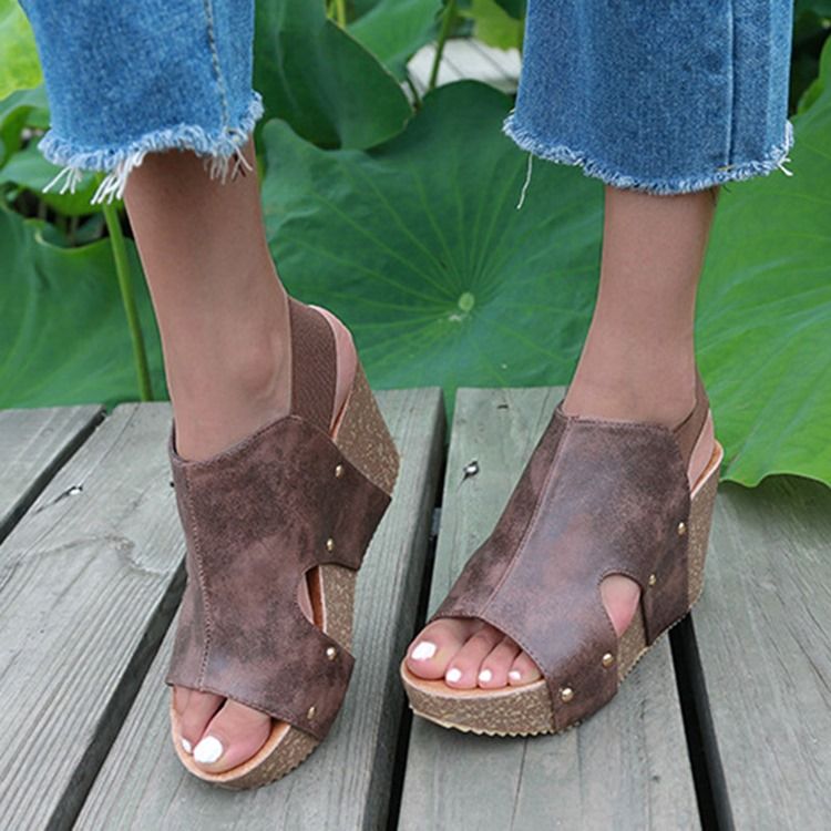 Öppen Tå Slip-On Kilklack Lågskurna Övre Sandaler
