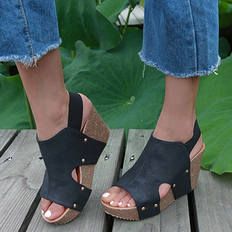 Öppen Tå Slip-On Kilklack Lågskurna Övre Sandaler