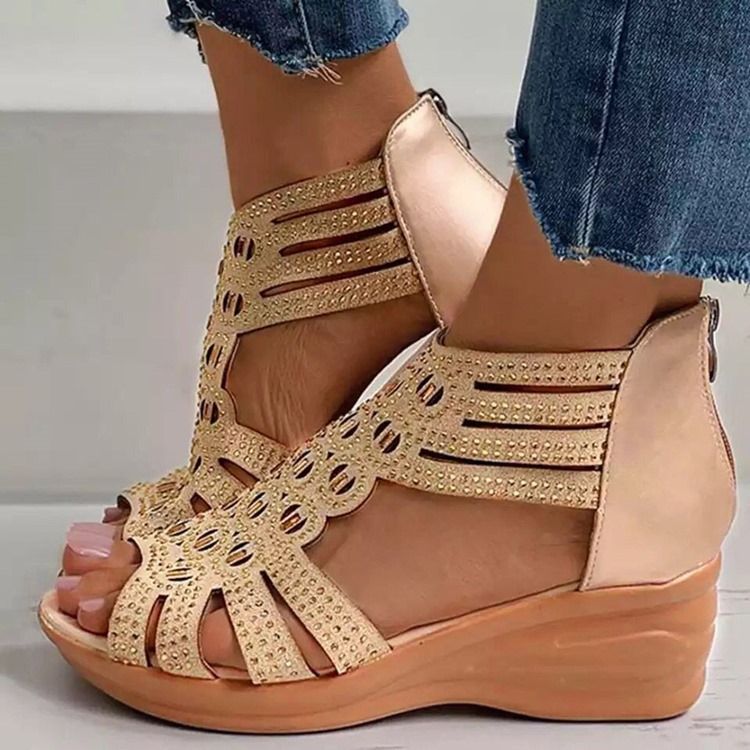 Professionella Sandaler Med Kilklack Med Öppen Tå Blixtlås