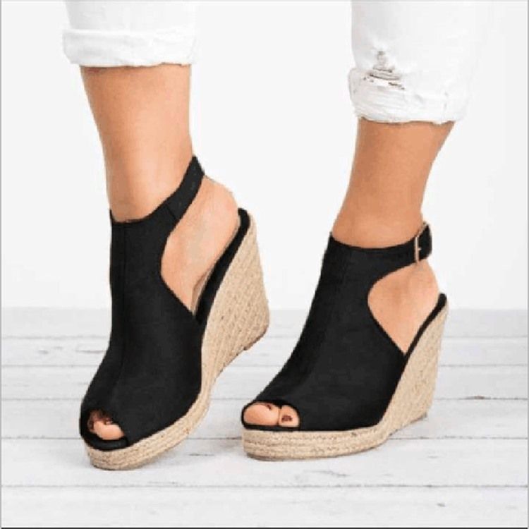 Pu Peep Toe Spänne Kilklack Damsandaler