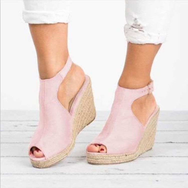 Pu Peep Toe Spänne Kilklack Damsandaler