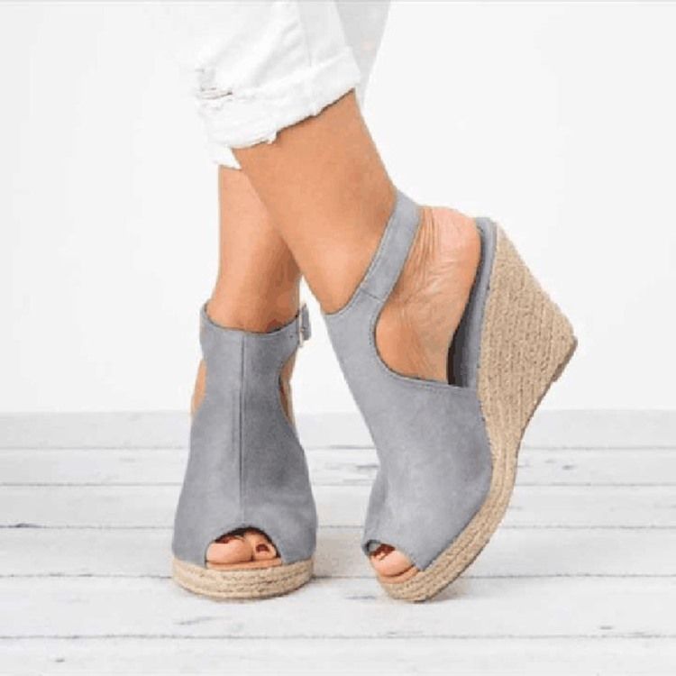 Pu Peep Toe Spänne Kilklack Damsandaler