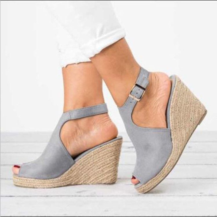 Pu Peep Toe Spänne Kilklack Damsandaler
