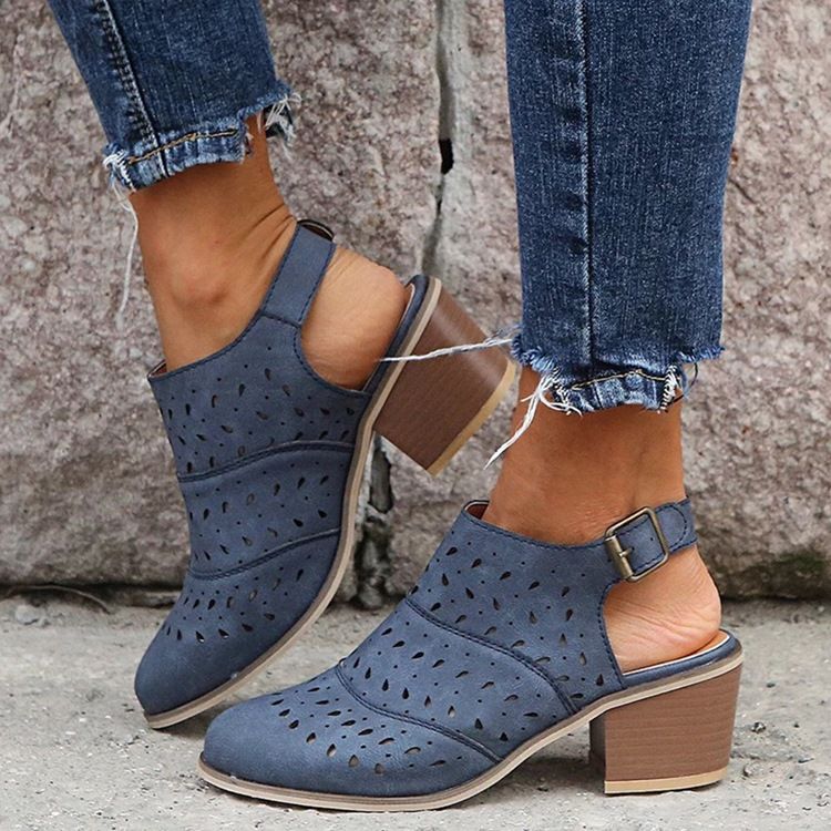 Runda Tåspänne Chunky Häl Ihåliga Sandaler