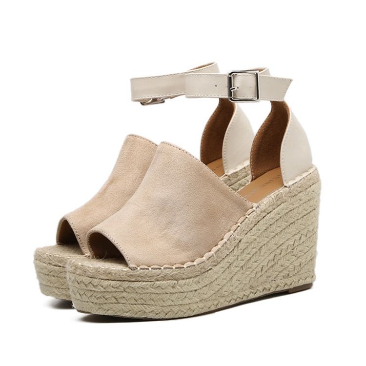 Spänne Peep Toe Platform Espadrille Wedge Sandaler