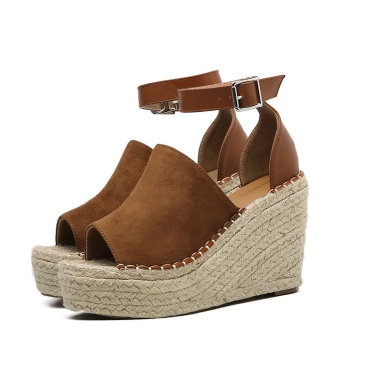 Spänne Peep Toe Platform Espadrille Wedge Sandaler