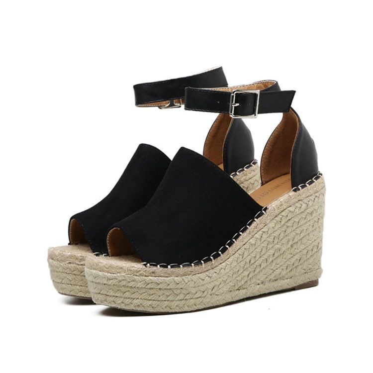 Spänne Peep Toe Platform Espadrille Wedge Sandaler