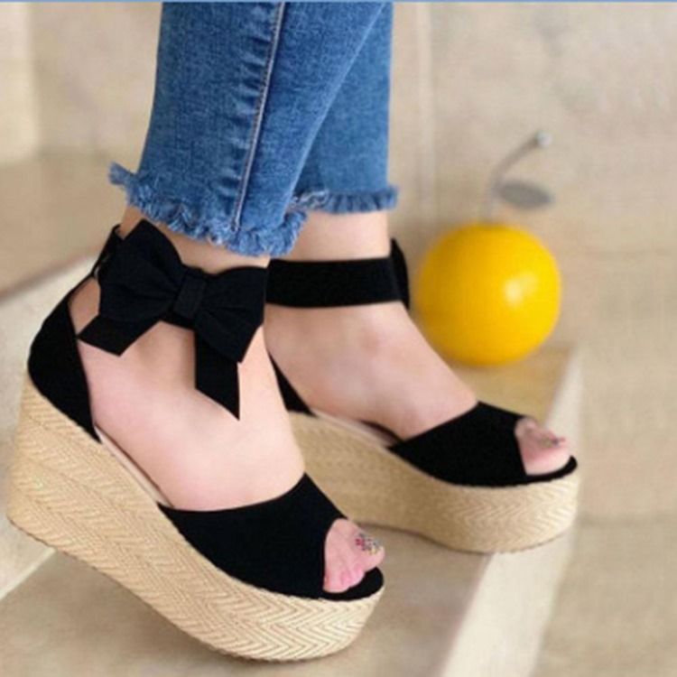 Vävd Peep Toe-Spänne Lågskuren Övre Dam Tunna Skor