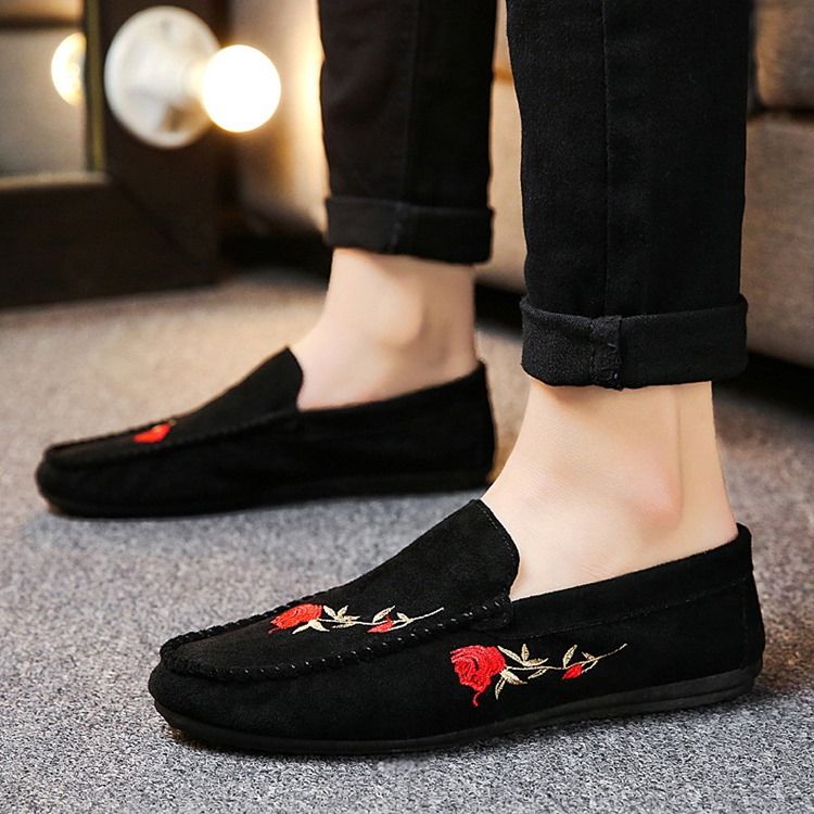 Blommig Slip-On Platt Klack Bomull Tunna Skor Herr Oxfords