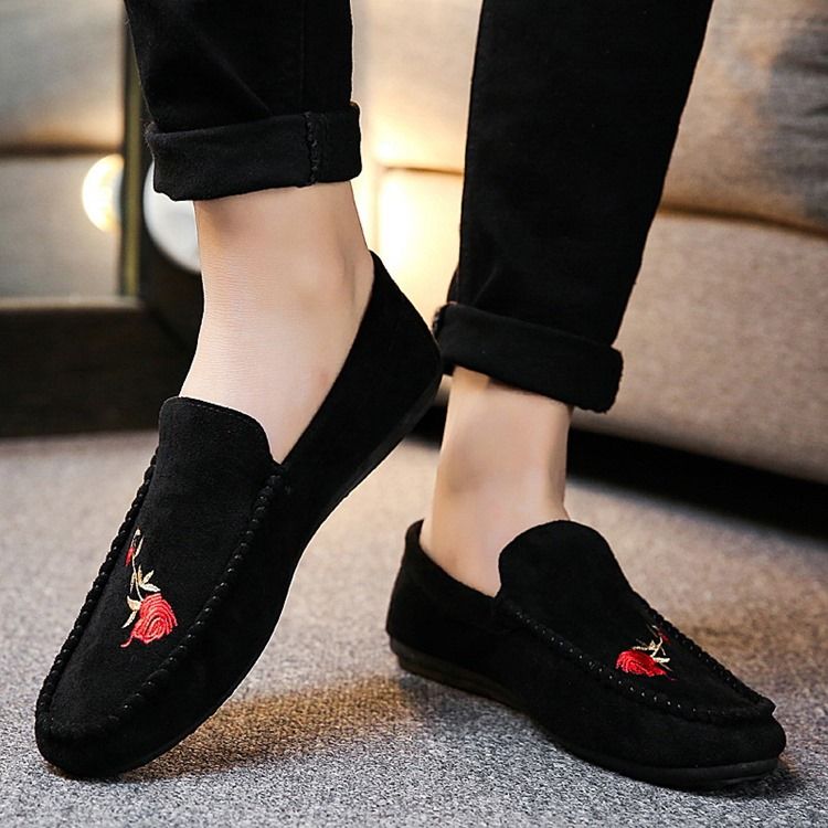 Blommig Slip-On Platt Klack Bomull Tunna Skor Herr Oxfords