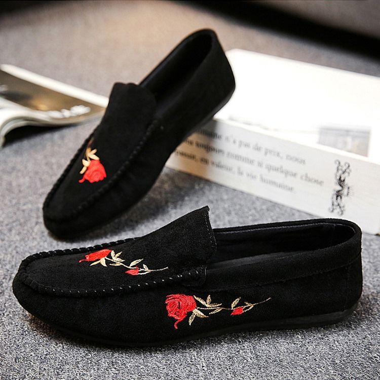 Blommig Slip-On Platt Klack Bomull Tunna Skor Herr Oxfords