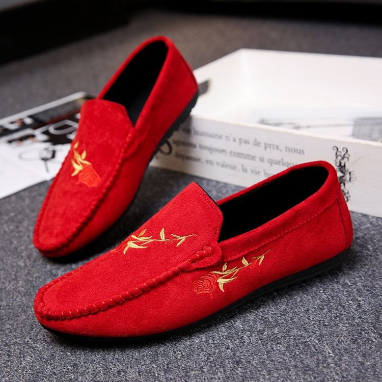 Blommig Slip-On Platt Klack Bomull Tunna Skor Herr Oxfords