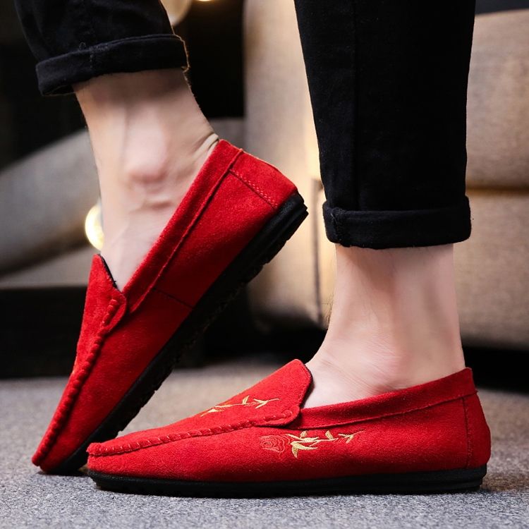 Blommig Slip-On Platt Klack Bomull Tunna Skor Herr Oxfords
