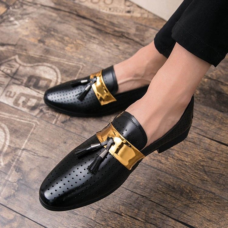 Hollow Fringe Color Block Slip-On Oxfords Herr