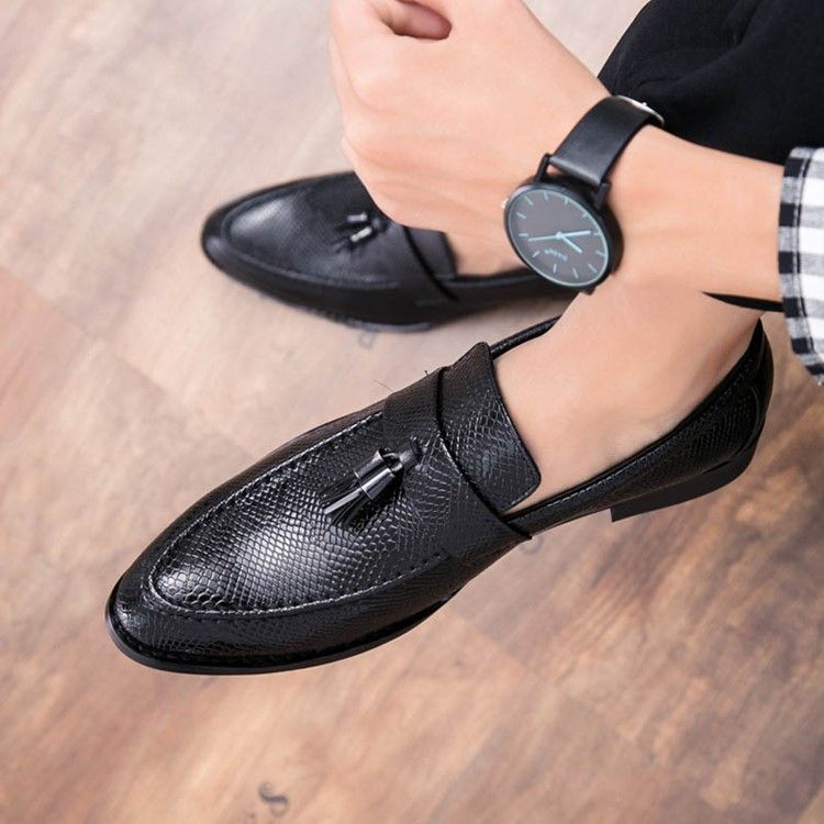 Pu Fringe Slip-On Rund Tå Oxfords Herr