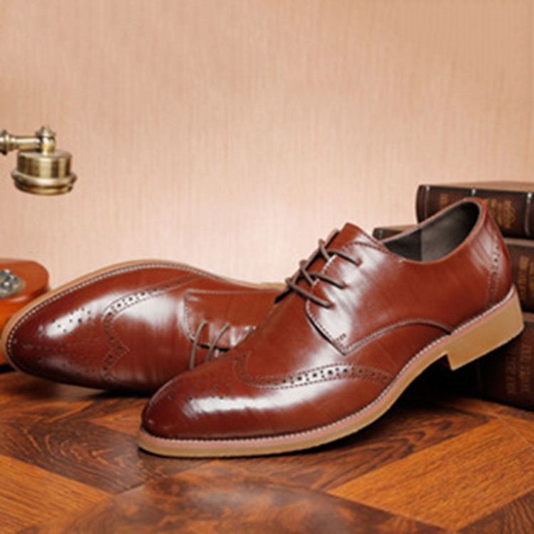Vanlig Ihålig Rund Tå-Snörning Oxfords Herr