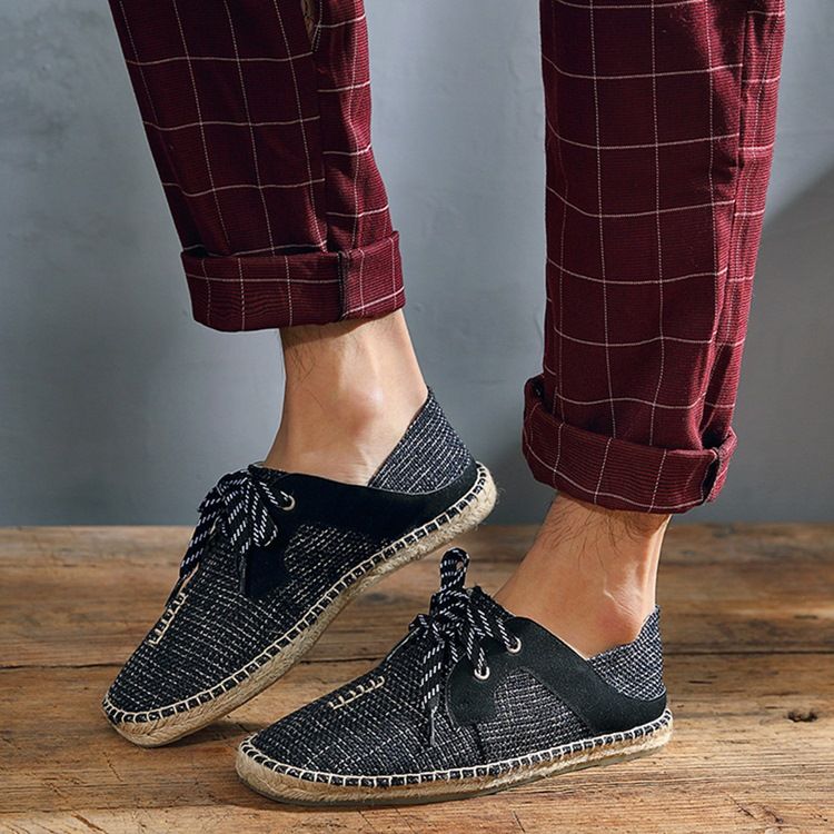 Platt Klack Patchwork Snörning Rund Tå Tunna Skor