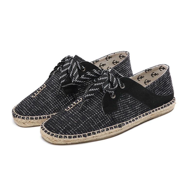 Platt Klack Patchwork Snörning Rund Tå Tunna Skor