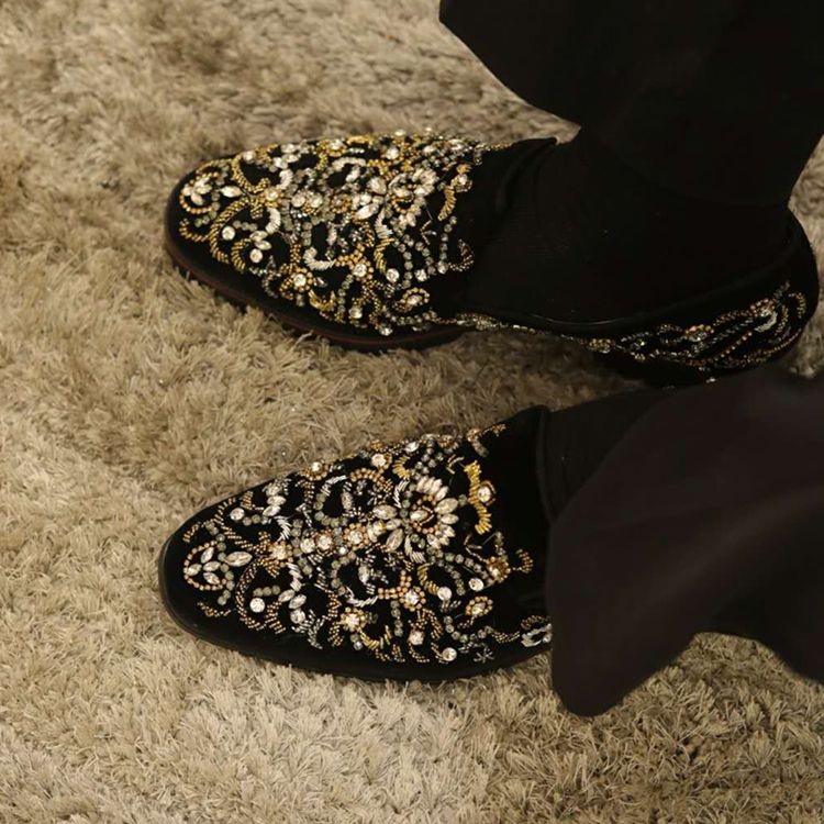 Rhinestone Rund Toe Slip-On Mäns Fritidsskor