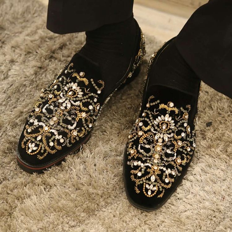 Rhinestone Rund Toe Slip-On Mäns Fritidsskor
