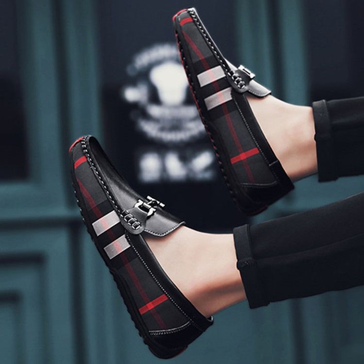 Rutig Slip-On Rund Tå Herrskor