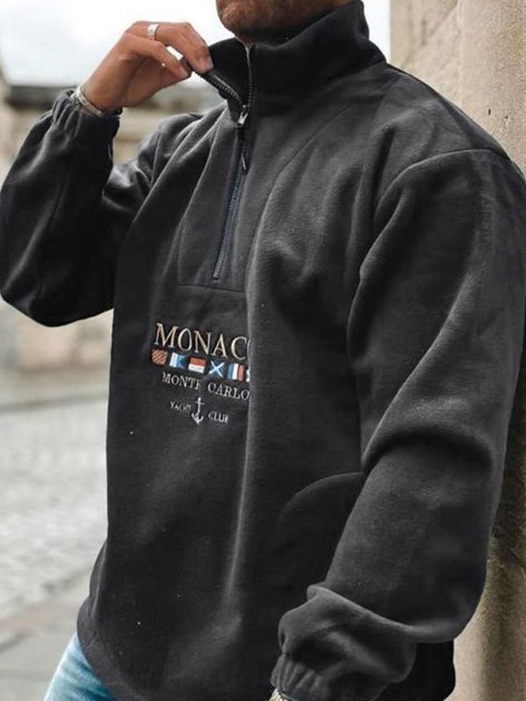Brevtryckt Tröja Loose Stand Collar Hoodies