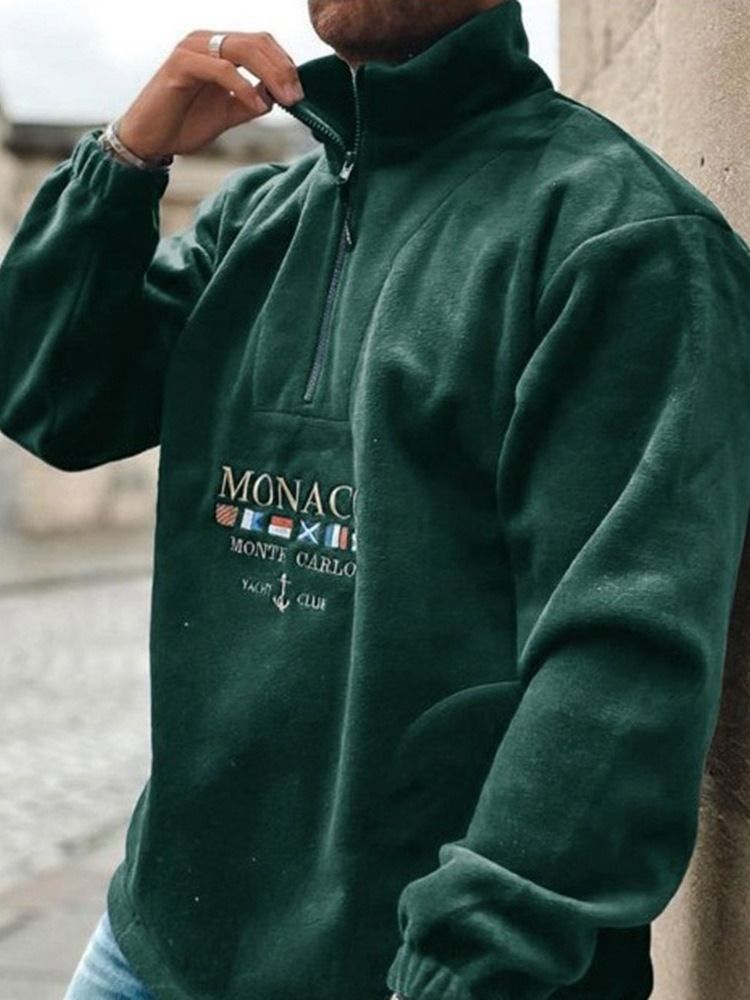 Brevtryckt Tröja Loose Stand Collar Hoodies