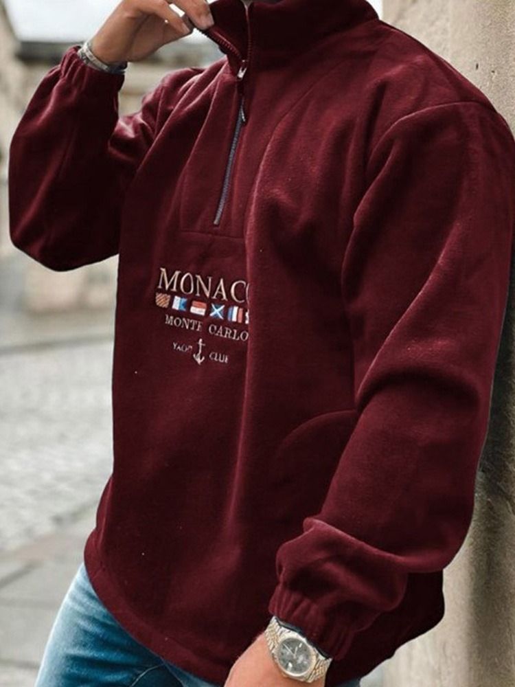 Brevtryckt Tröja Loose Stand Collar Hoodies