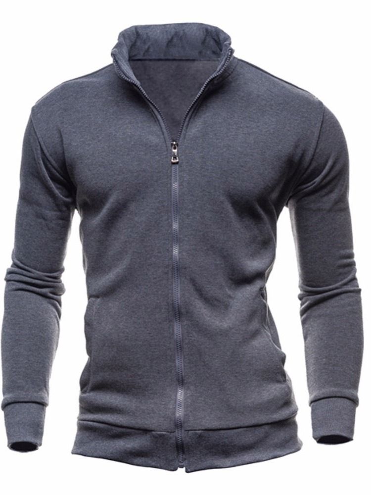 Cardigan Vanlig Casual Zipper Huvtröjor För Herr