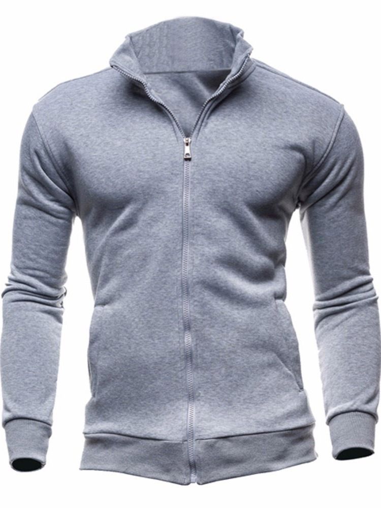 Cardigan Vanlig Casual Zipper Huvtröjor För Herr
