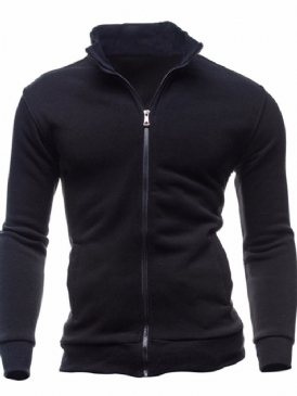 Cardigan Vanlig Casual Zipper Huvtröjor För Herr