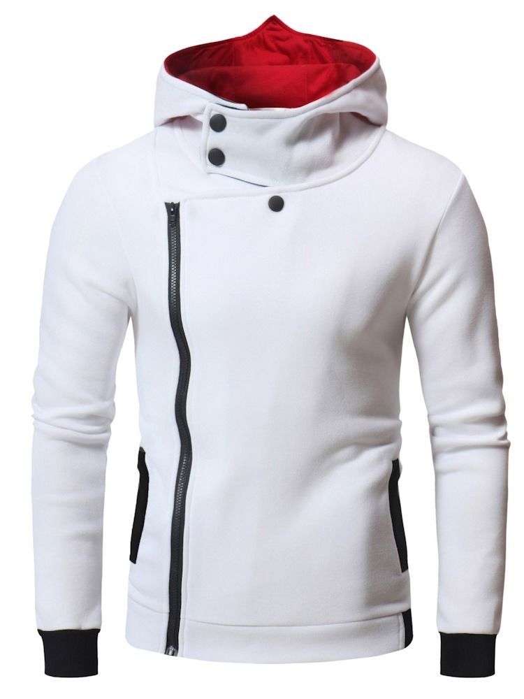 Cardigan Zipper Color Block Huvtröjor Mode För Män