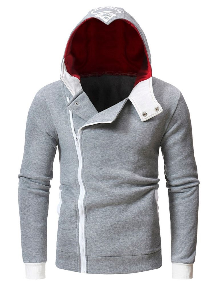 Cardigan Zipper Color Block Huvtröjor Mode För Män