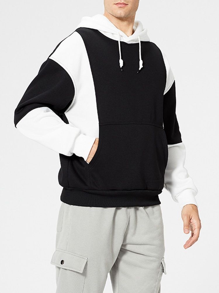 Color Block Pocket Pullover Hooded Fashion Hoodies