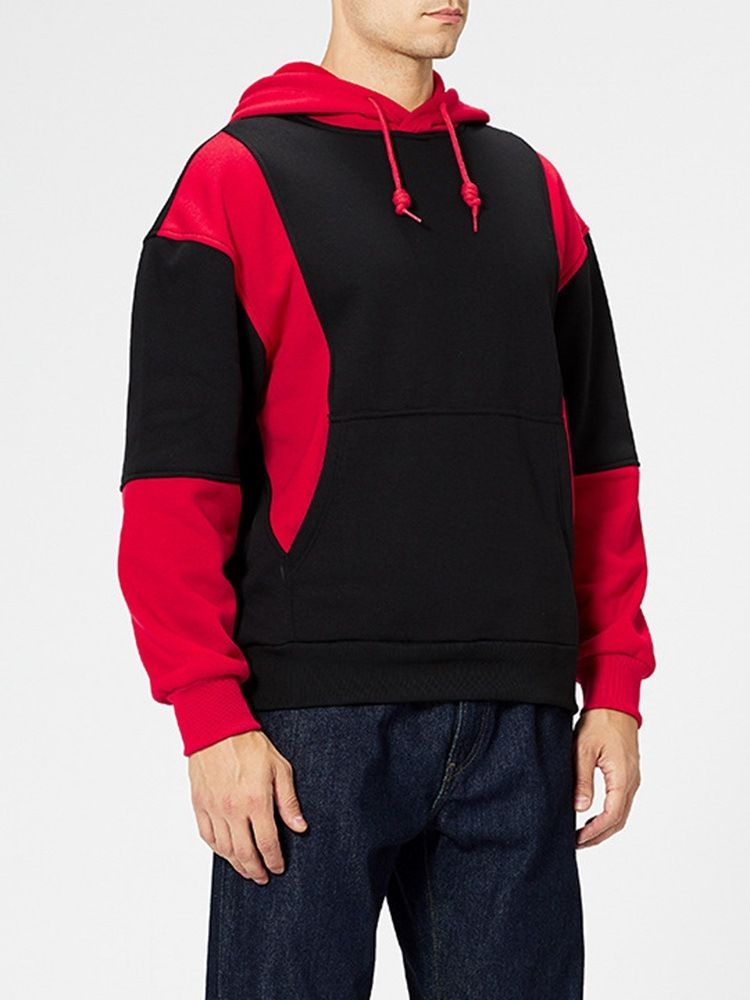 Color Block Pocket Pullover Hooded Fashion Hoodies
