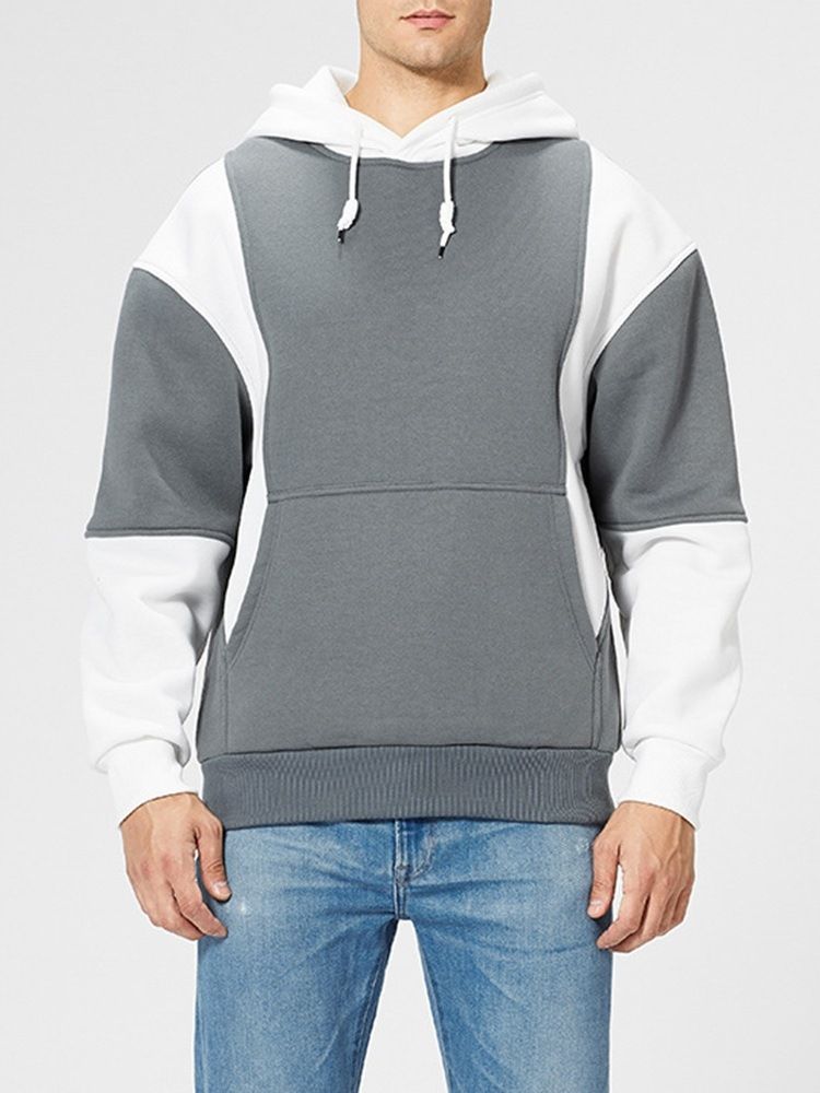 Color Block Pocket Pullover Hooded Fashion Hoodies