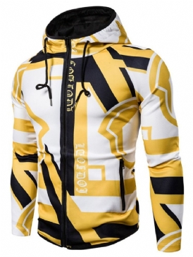Color Block Print Cardigan Slim Zipper Hoodies